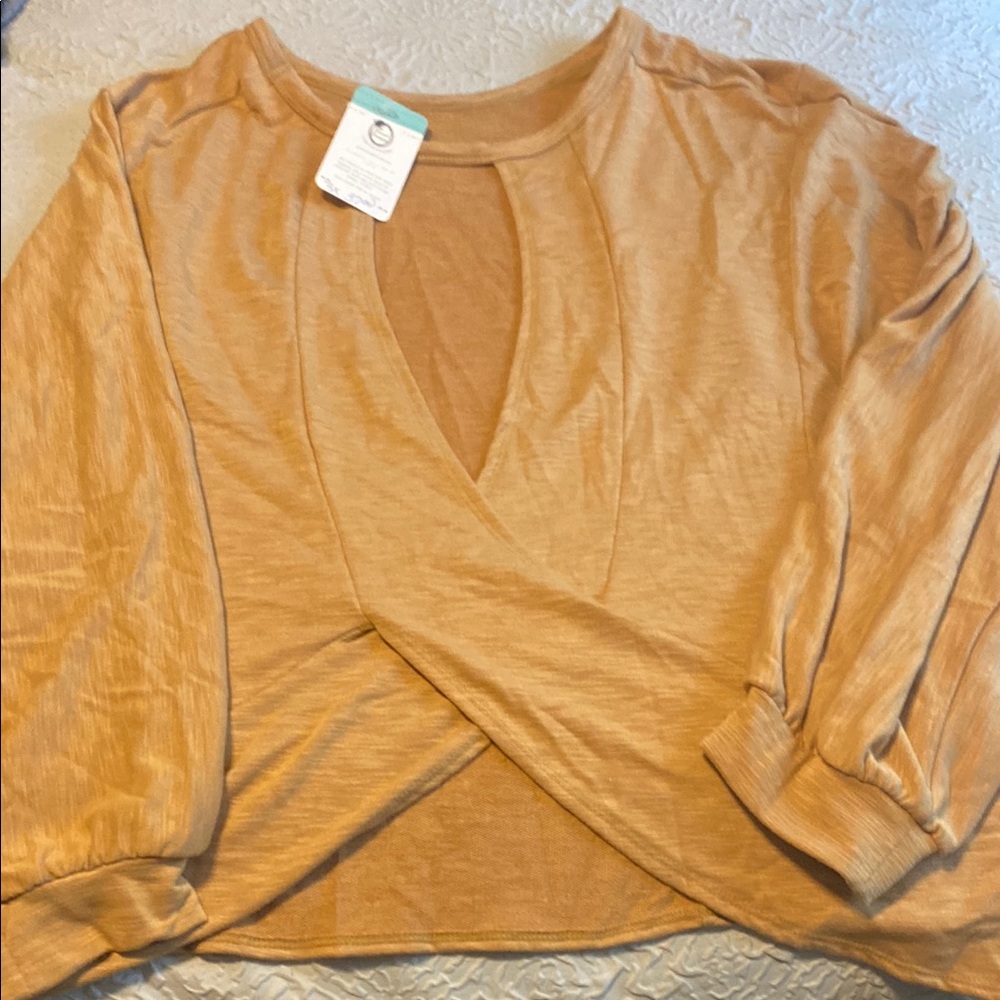 Open Back - White Birch Brown and Orange Wrap Crop Blouse